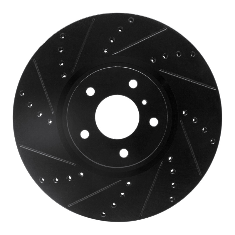 Infiniti Q60 Brake Rotor (1) - Front Left - R1 Concepts - Drilled & Slotted - Black - `07-`15